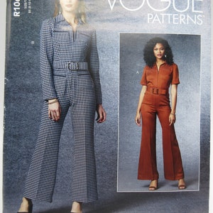 Vogue Jumpsuit Pattern 8-16 Bust 31&quot;-38&quot; , W 24&quot;-30&quot; H 33-40&quot;,  Stretch Wovens, Ponte Knit, Ltwt Denim V10644 English French
