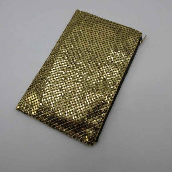 Whiting and Davis Gold Mesh Zippered Clutch Make Up Clutch or Wallet USA Made Clean Gift Condition