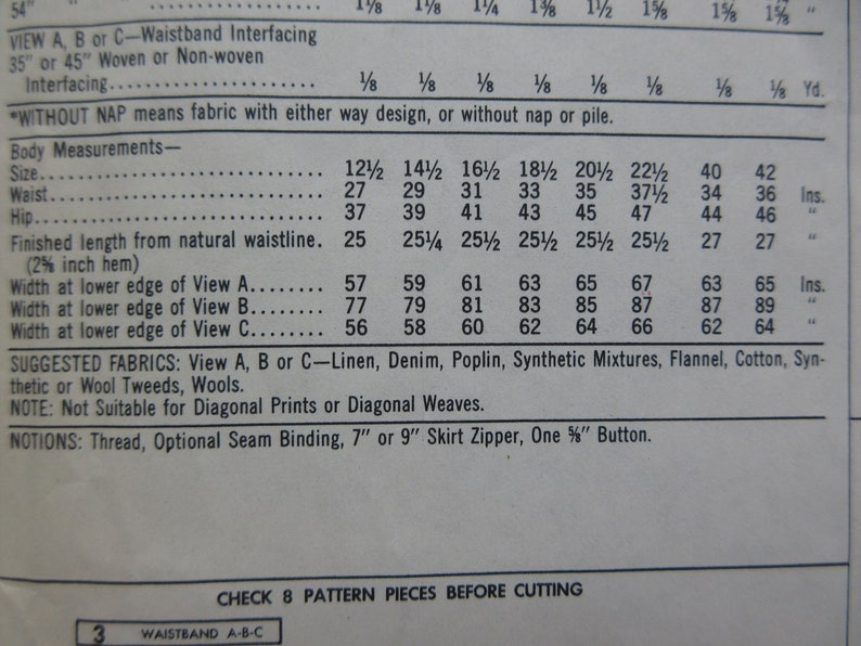 Mccall's Easy Skirt Pattern 3 Styles Size 18 and Half Hips 43 Inches