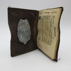 1950s Junior Police Badge in Original Cardboard Wallet with 10 Paper Summons Forms