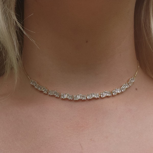 Crystal Choker Necklace// Bridal CZ Jewelry With Matching Earrings//Cute Choker Necklace for Layering// Wedding Guest Jewelry//Event Outfit