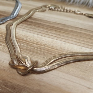 Knotted Snake Chain Choker//Silver or Gold Snake Chain Choker Necklace//Double Chain Short Adjustable Necklace for Women