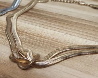 Geknotete Schlangenkette Choker // Silber oder Gold Schlangenkette Choker Halskette // Doppel Kette Kurze verstellbare Halskette für Frauen