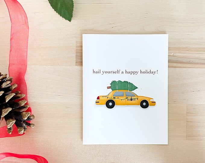 NYC Themed Taxi Custom Christmas Card - Single or in Set of 5