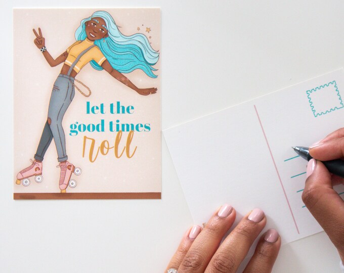 Illustrated Roller Derby Postcard - postcard gift - African American stationery