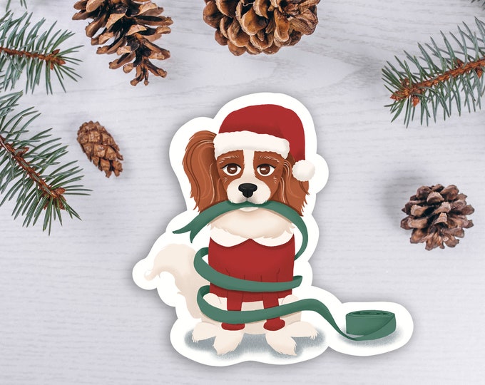 Christmas puppy themed-sticker - die cut, individual sticker