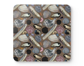 Seashells Corkwood Coaster Set: Mid-Atlantic Coastal Decor