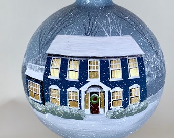 Custom House Portrait Ornament: Hand-Painted Winter Scene