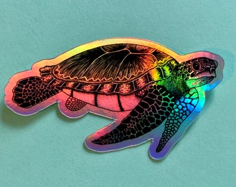 Pegatina holográfica de tortuga marina