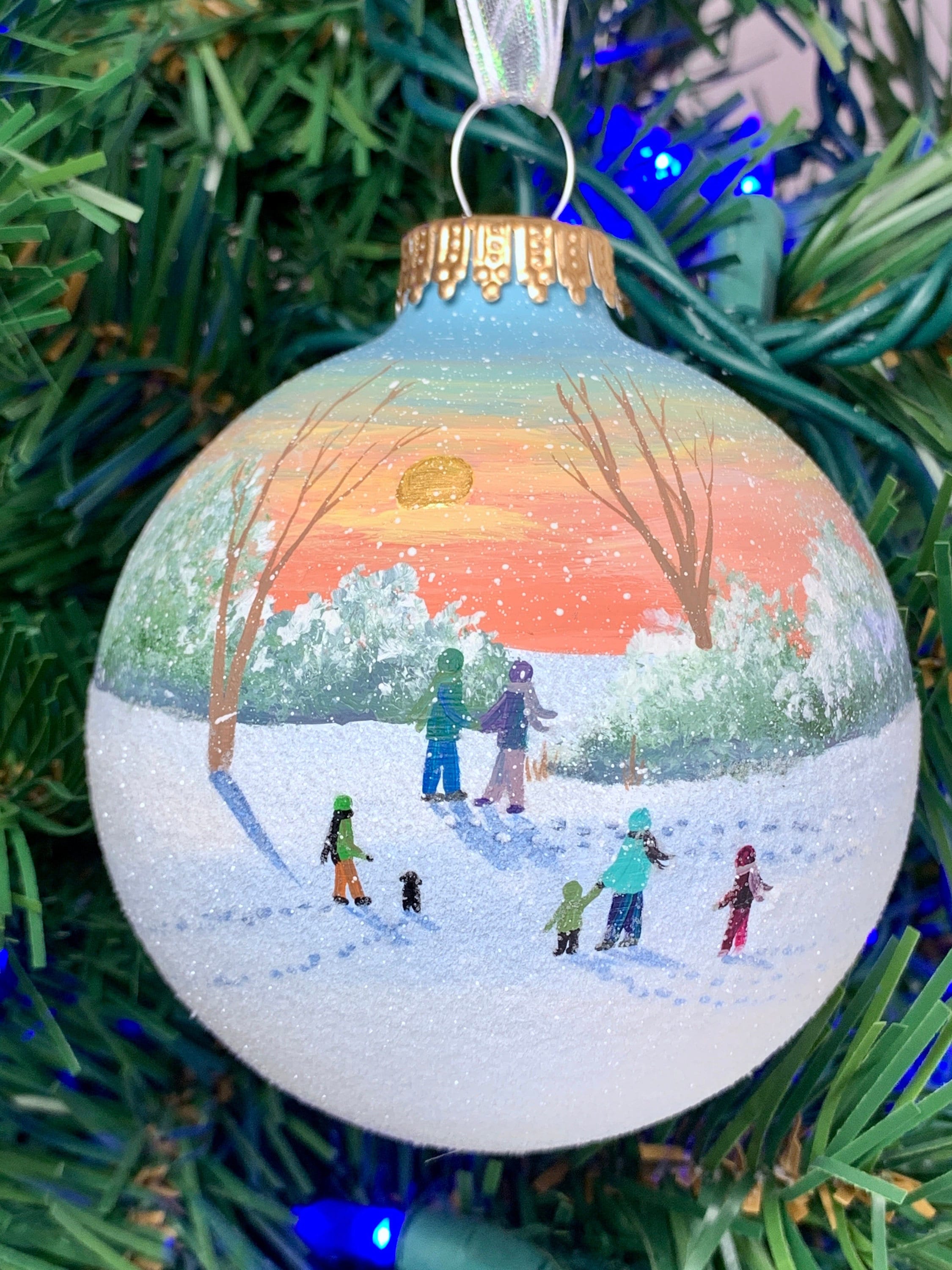 Hand Painted Family Christmas Ornament, Snow Scene With Dog - Etsy, image size:2250x3000