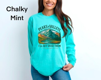 Peaks & Valleys Long Sleeve Shirt: Adventure-Themed Outdoor Apparel