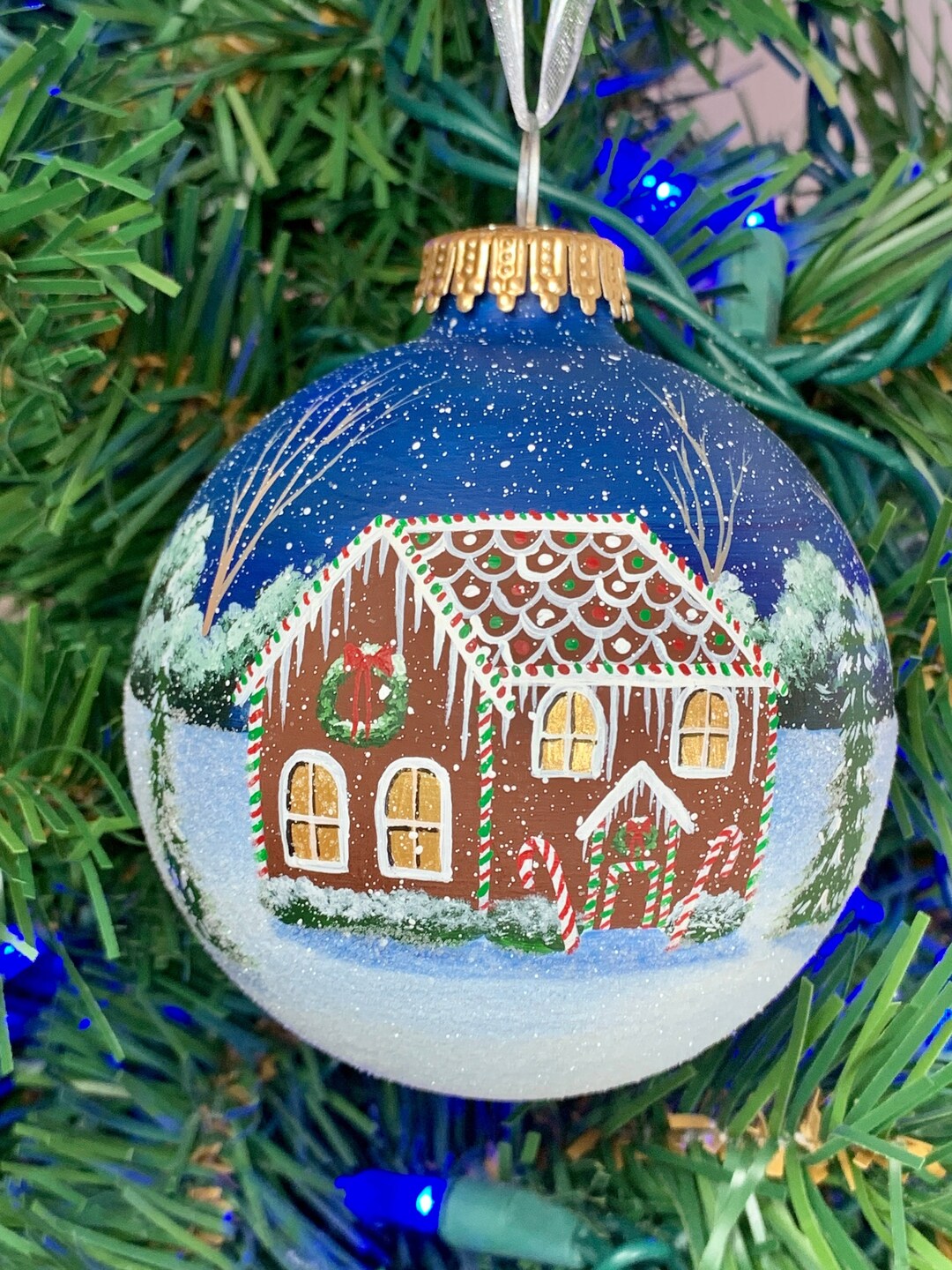 Gingerbread Ornament Hand Painted Glass Christmas Ornament Etsy