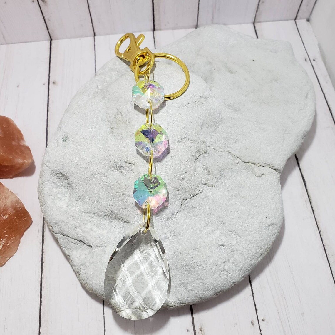 Chandelier Glass Bead and Prism Keychain Unique Keychains Etsy