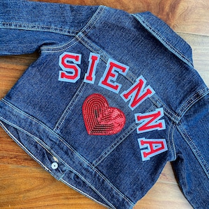 Baby / Kids / Children’s Personalized Denim Jacket with Sequin Heart Patch