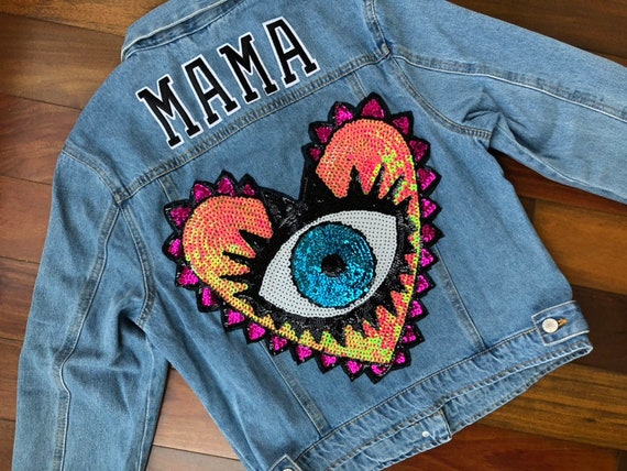 Denim mama Jean Jacket With Evil eye Heart Patch Etsy Canada