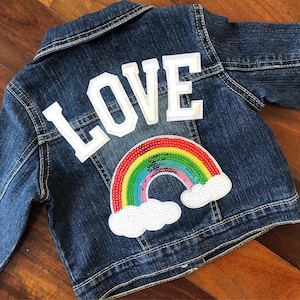 Baby / Kids &quot;LOVE&quot; Denim Jacket with Rainbow Patch