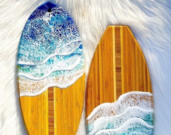 Personalized Surfboard Wall Hanging, Wedding Charcuterie Board/Ocean Serving Board/Resin Art Cheese Board Wall Hanging Surfboard