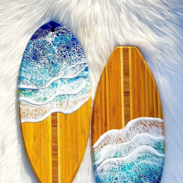 Personalized Surfboard Wall Hanging, Wedding Charcuterie Board/Ocean Serving Board/Resin Art Cheese Board Wall Hanging Surfboard