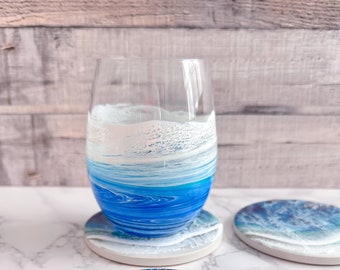 Oceaangolven wijnglazen | Inwijdingsfeest cadeau | Epoxyhars Oceaan | Huwelijkscadeau | Strandliefhebber wijnglazen | Kustdecor| Glaswerk cadeau