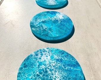 Round Beach Coasters Set Of 4 Ocean Decor Coaster Set Ocean Art Decor Housewarming Wedding Gift For The Couple Christmas Gift