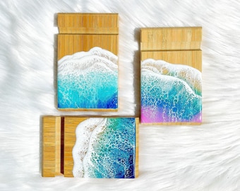 Bamboo Cell Phone Stand, Cell Phone Holder Beach Decor, Ocean Art Housewarming Gift, Mothers Day Gift For Her, 3D Wave Art
