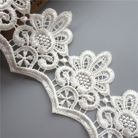 1 yd Vintage Gray Embroidered Lace Edge Trim Wedding Ribbon Applique DIY Sewing