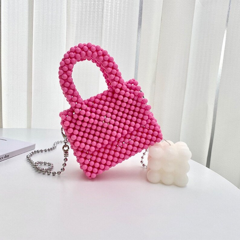 Pink Beaded Bag Cross Body Chain Bag Beaded Purse Hand Bag Etsy