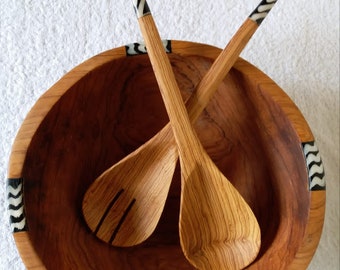 Large olive wood bowl, dinner bowl, salad bowl, serving spoons, cooking spoons