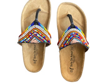 ON SALE African Summer sandals, Masai beaded sandals, African leather sandals,Handmade maasai sandals _Leather sandals, women sandals