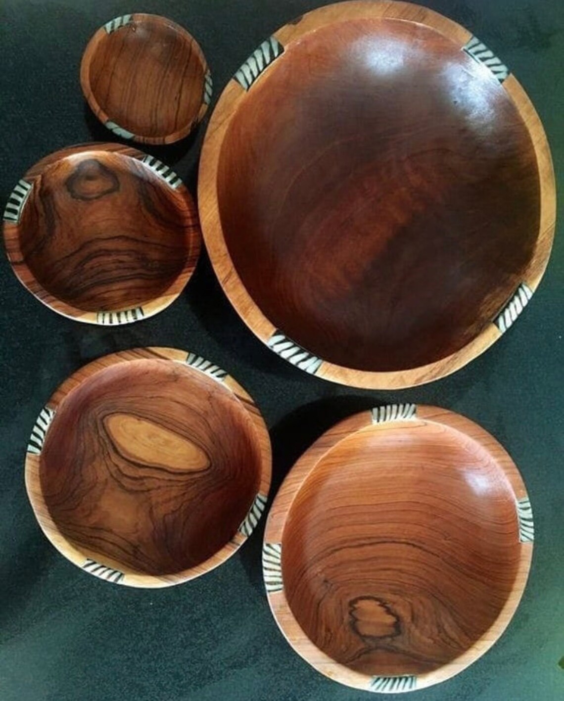 SALE Set of 5 Olive Wood Bowls Wooden Plates Wooden Bowls Etsy