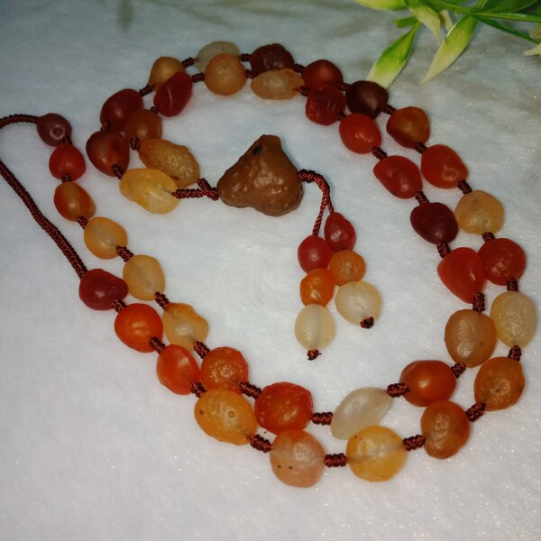 Very Rarest 100% Natural Unique Orange And Red Color Mongolian ESERT GOBI AGATE Beaded Necklace