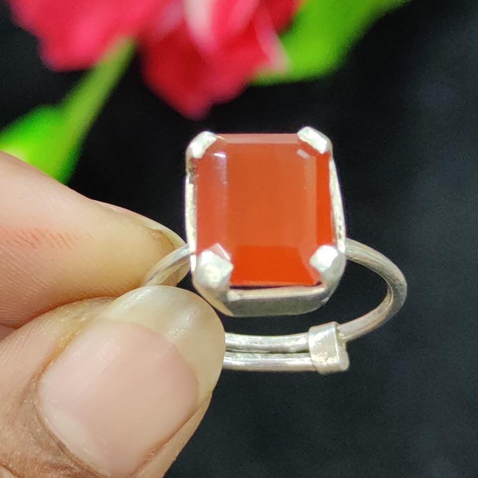 Red Orange Carnelian Red Aqeek/Haqeek Adjustable Ring Made With 92.5 Sterling Silver 19 Carat