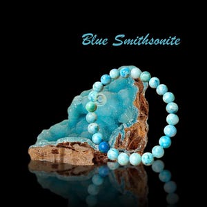 Blå Smithsonitstenarmband: 8 mm ädelstenspärlarmband