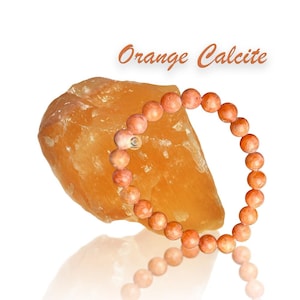 Orange Calcite Stone Bracelet 8mm - Velvet Pouch Included