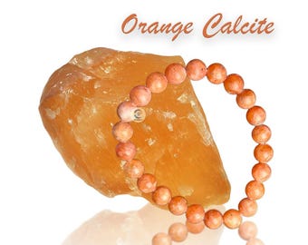Orange Calcite Stone Bracelet 8mm - Velvet Pouch Included