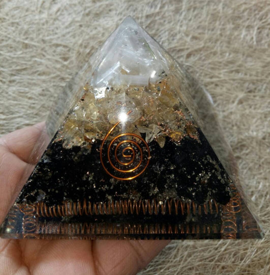 Black Tourmaline Stone Orgone Pyramid 70 MM With Citrine - Etsy