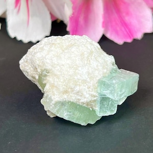 Rare White Mordenite Snaw Ball With Green Apophyllite Cube mineral specimen 49 Gram