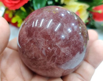 Natural Strawberry Quartz Stone 250 Gram Sphere Orb - 55 MM  For meditation  Root Chakra, Solar Plexus Chakra,Heart Chakra, and Crown Chakra