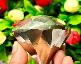 Golden Pyrite Crystal Stone: Diamond Shape, 318 Gram