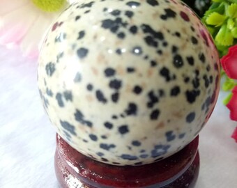 Dalmatian Jasper Spheres Orb- 40 MM for Meditation, Decoration, Crystal Healing Youth, Inner Child, Root Chakra Handmade Spirit Healing