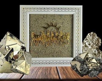 Pyrite Stone Sun Horses Frame: Vastu Feng Shui Decor