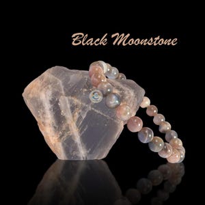 Black Moonstone Bracelet Stone 8 mm Bracelet with Nice Velvet Pouch