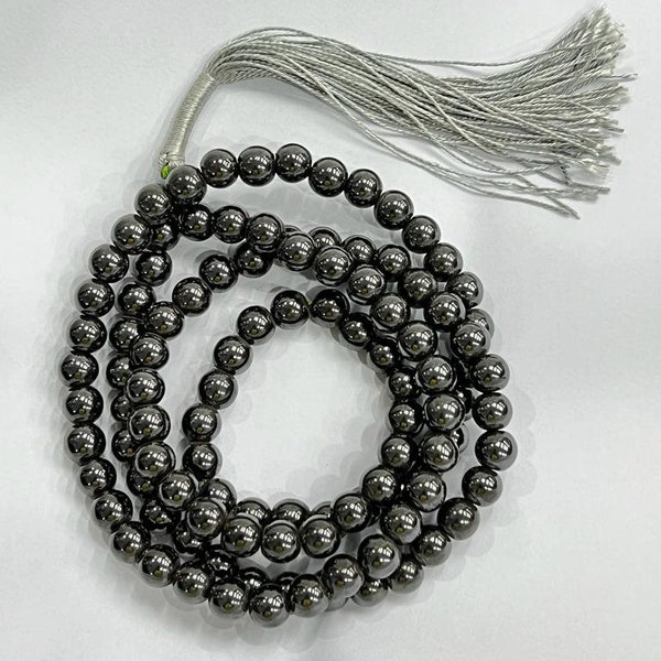 Pierre de magnétite Japa Mala 108+1 Perles, Chakra Reiki, Japa Mala, Pierre de cristal de guérison, yoga de méditation, Collier cadeau, Japa Mantra 8 MM