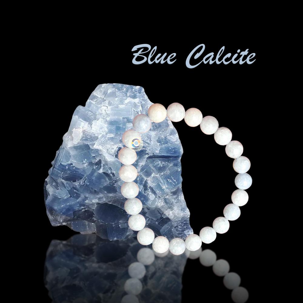 Bracciale In Calcite Blu Naturale – Perle Da 6mm Fatto A Mano – Gioiello Rilassante Unisex Per Energia Positiva