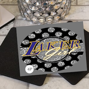 Personalized Coasters & Mousepads/Los Angeles Laker +&quot;Girl&quot; Bling Coasters/Or Add Your Favorite Team + Girl/Square and Round