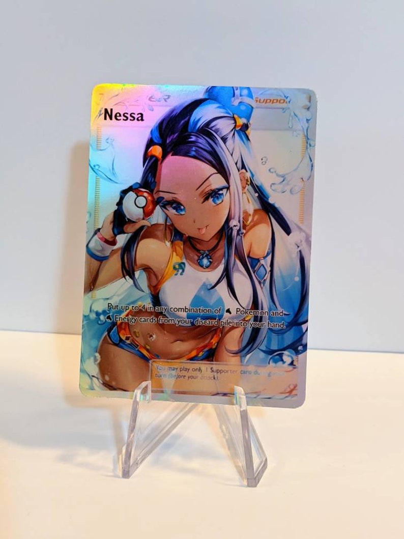 Full Art Holographic Pokemon Orica Custom Waifu Card Nessa Etsy