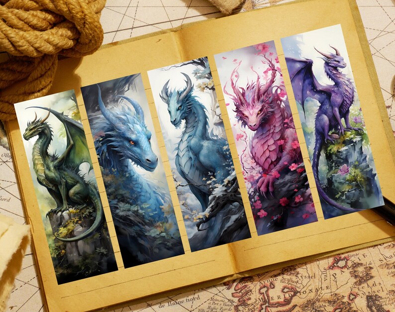 Magical Dragon Bookmark Set or Individual, Valentines Day Bookmark, Book Gift, Book Merch