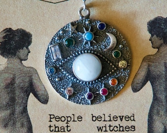 THIRD EYE Celestial Sterling Silver Necklace with MOONSTONE  Evil Eye, All Seeing Eye Pendant.Talisman| Protection Jewelry