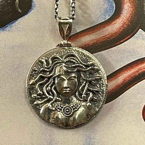 GOLD MEDUSA Coin Necklace,Sterling Silver Unisex Necklace, Gorgon Pendant, Greek Mythology Jewelry.