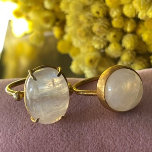 Magic Genuine MOONSTONE Matte Gold 925K Sterling Silver Ring.Handmade Gold Witchy Ring.